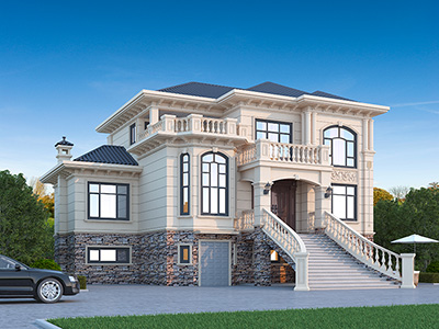 農(nóng)村二層歐式別墅外觀效果圖BZ2750-簡歐風格